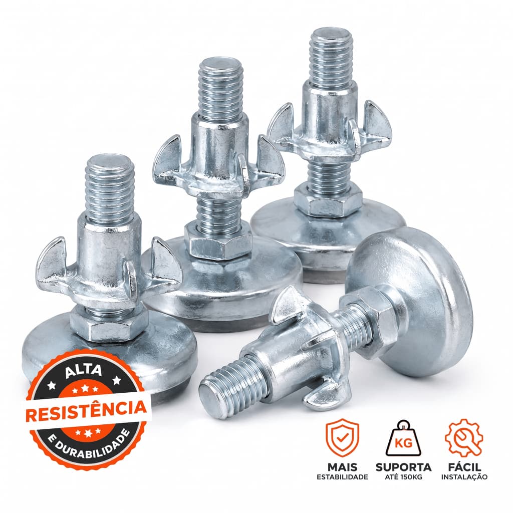 Kit Sapata para Móveis Regulável 4cm Rosca 5/16'' Porca Garra l Suporta 150kg cada 4/6/8/10/12 unidades