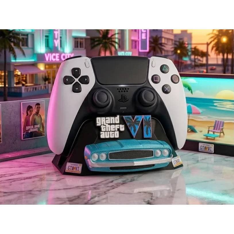Suporte para Controle do PS5 (DualSense) e PS4 / XBOX ONE com o tema do GTA 6 / Vice City feito em impressão 3D