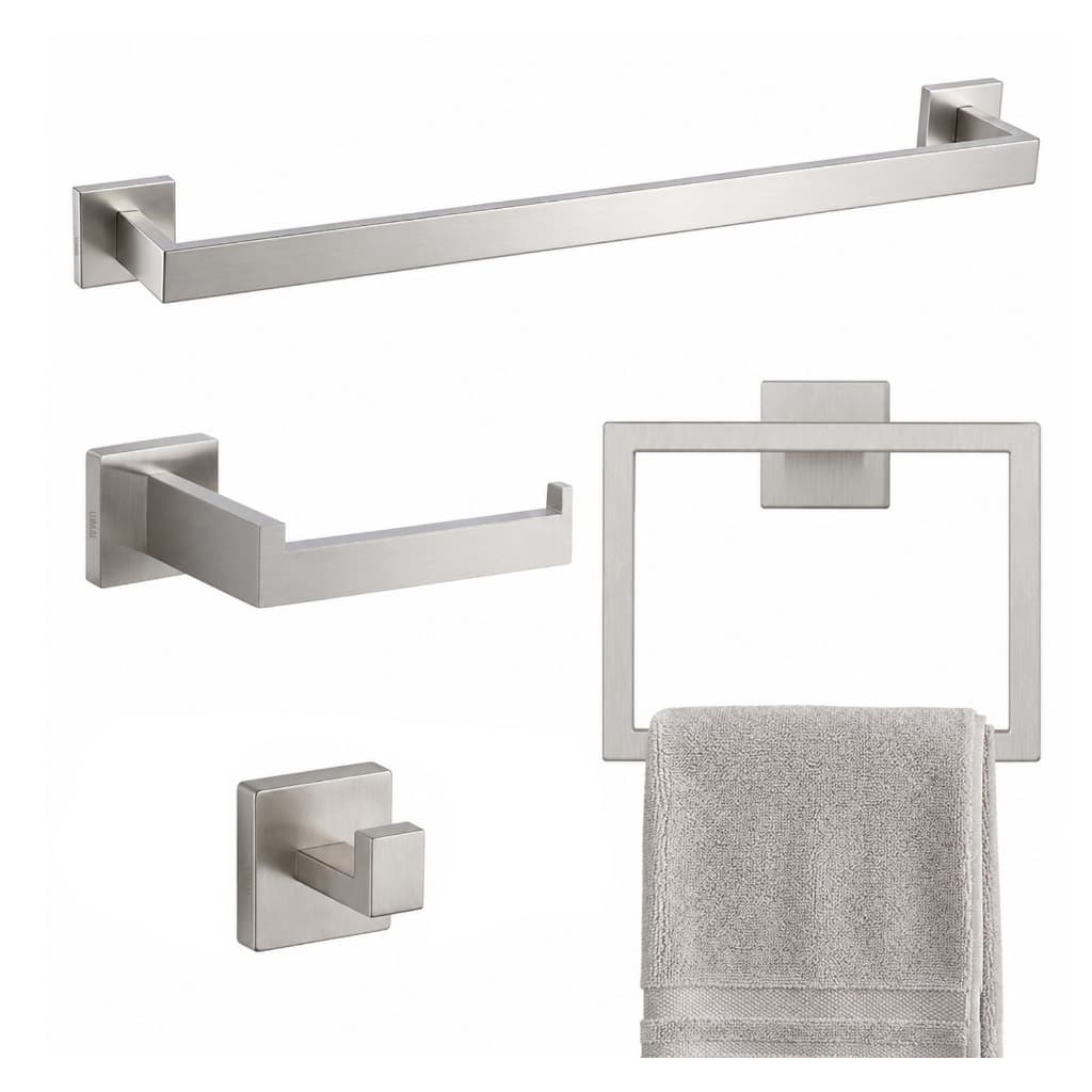 LUMAI Kit Banheiro Completo 4 Peças Turim Aço Inoxidável Toalheiro Barra Argola Porta Papel Gancho