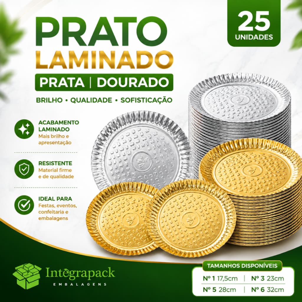 Prato Laminado Prata Dourado 25 Unidades Festa Doces Salgados Bolos Casamento Confeitaria