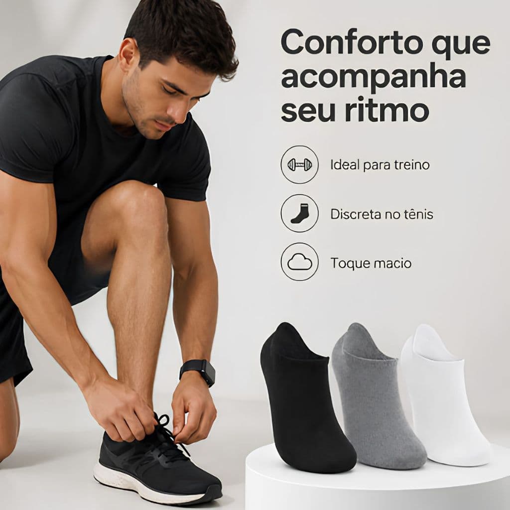 Kit 3 Pares Meia Sapatilha Invisível Selene Esportiva Unissex