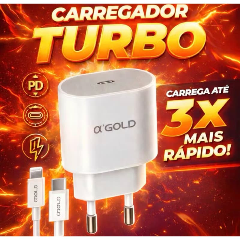 Carregador Gold 3.1  Carregador Turbo Micro USB V8 / Type C /Lightning Iphone Para Android 3.1A A'Gold