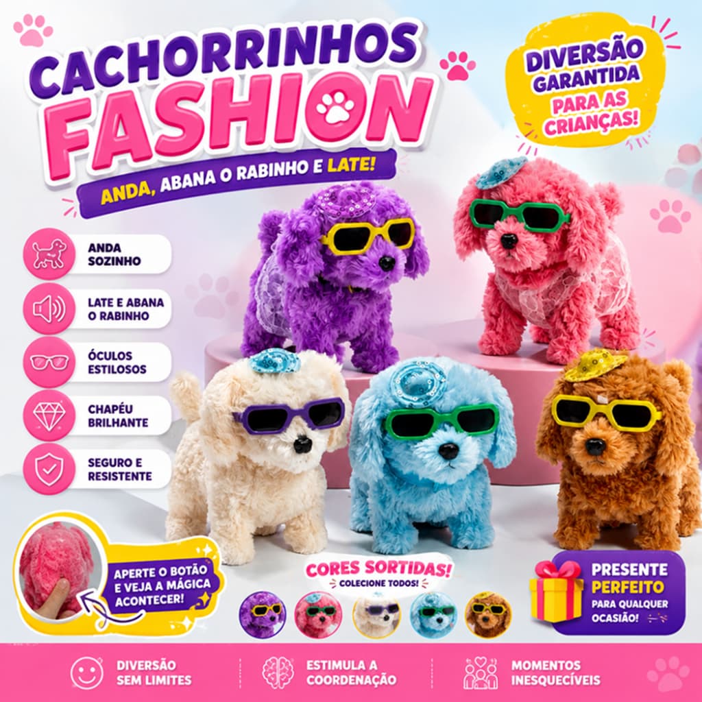 Cachorrinho de Pelúcia acessórios Interativo Anda e Late com Som Brinquedo Infantil Educativo Presente para Crianças