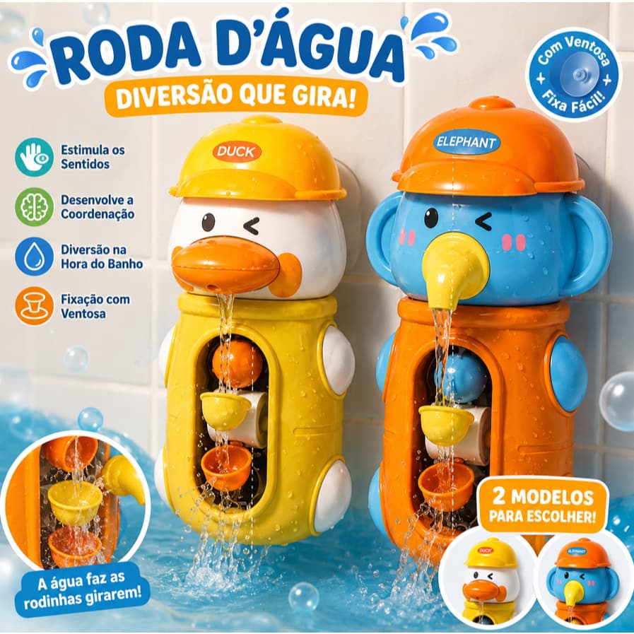Brinquedo de Banho Infantil Roda d’Água Pato/Elefante Moinho Giratório para Banheira