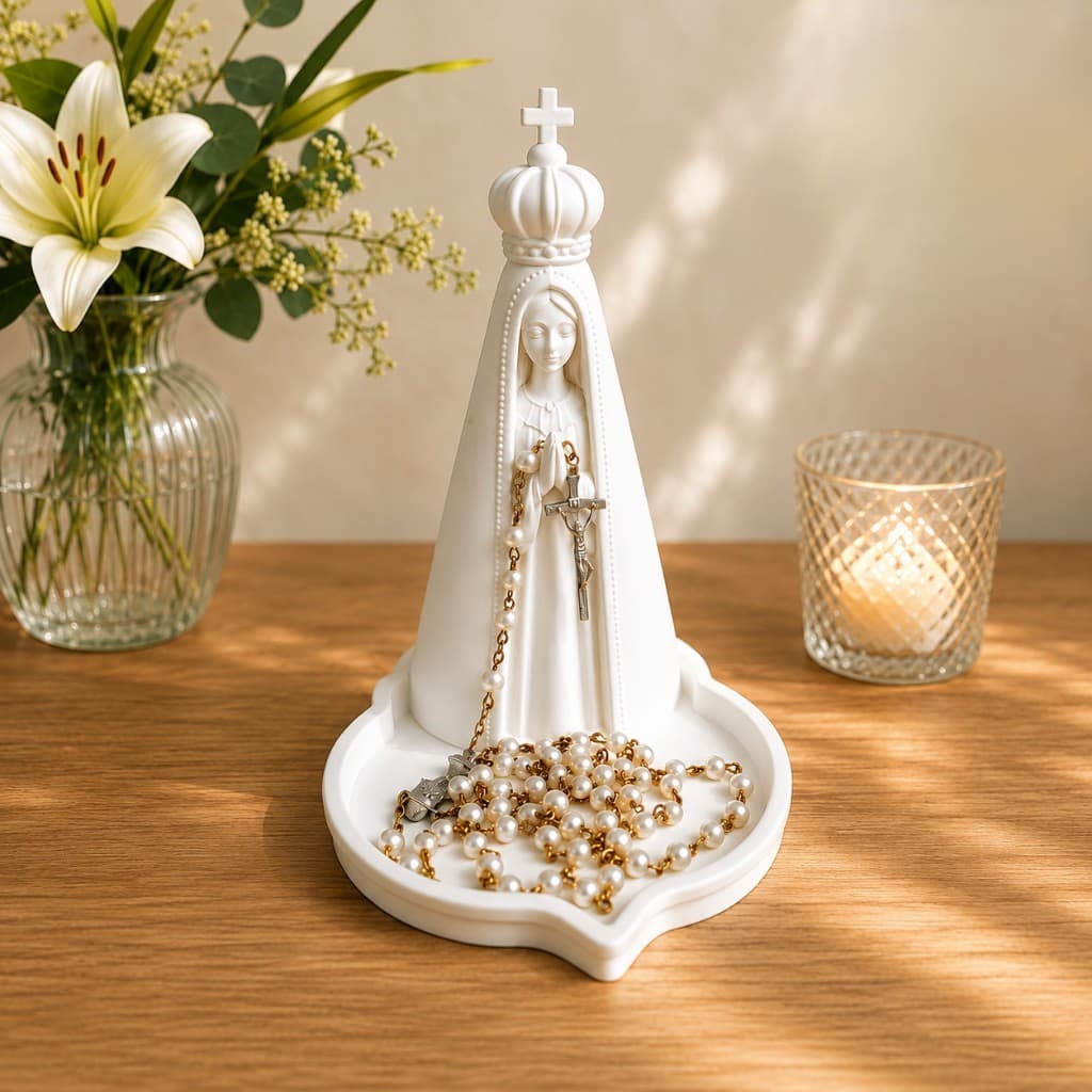 Nossa Senhora com Porta Terço | Enfeite Religioso e Decoração para Casa | Altar doméstico