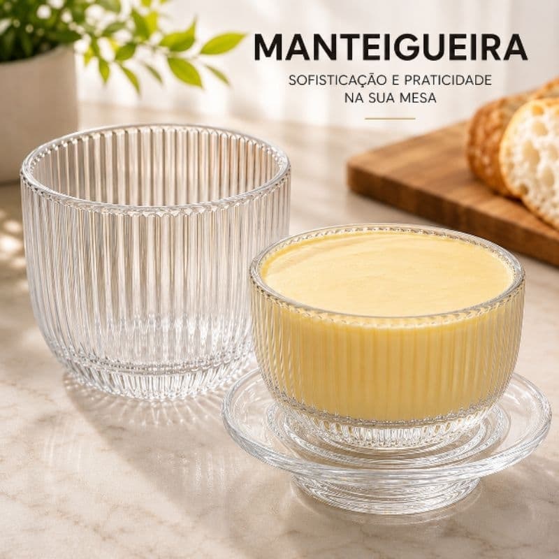 Manteigueira de Vidro com Tampa | Porta Manteiga Redonda de Mesa | Francesa Elegante Café da Manhã