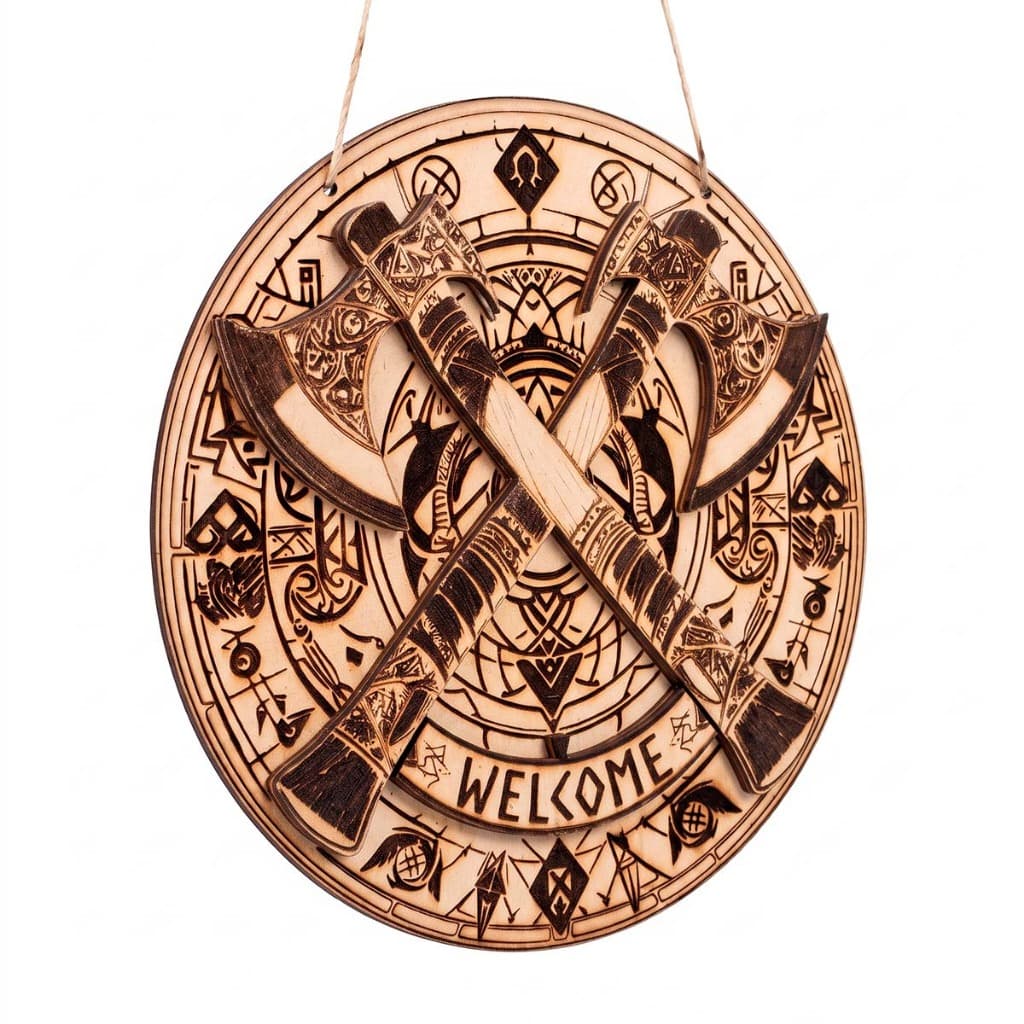 Quadro Decorativo Viking Welcome Madeira E Sisal