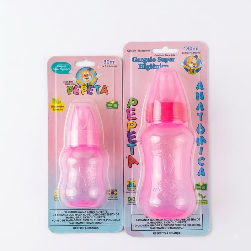 Kit Mamadeira Infantil Pepeta Anatomica 180ml Bico Orto e 80ml Bico Redondo