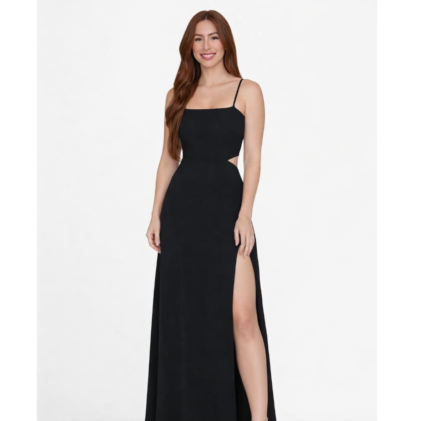 Vestido Feminino Longo Fenda Costas Nuas Abertas Alças Amarração Crepe Duna Bonito Soltinho