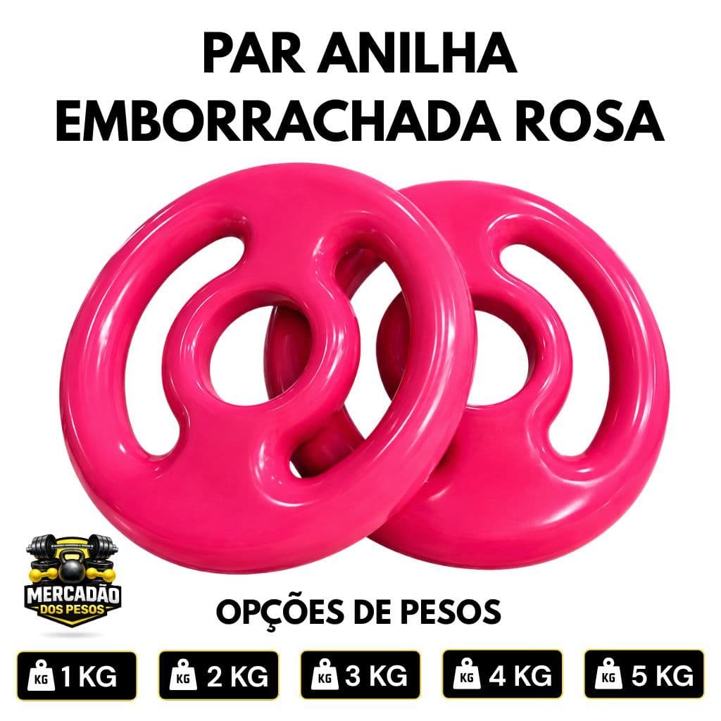 Par Anilha Emborrachada Rosa Peso 1kg à 5kg  - Treino em Casa, Academia, Crossfit, Musculação