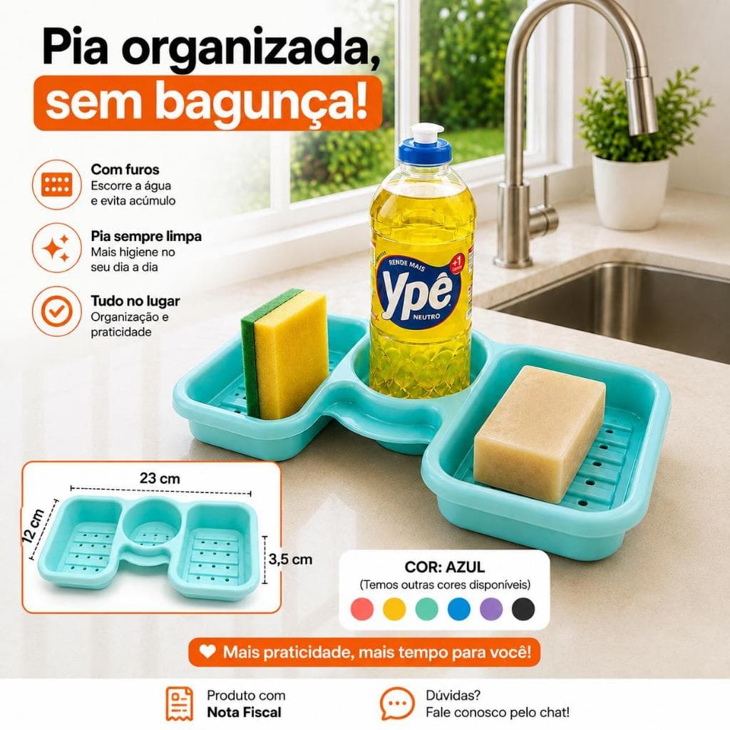 Porta Detergente e Esponja para Pia Suporte Sabão Cozinha Bucha Coisas de Cozinha