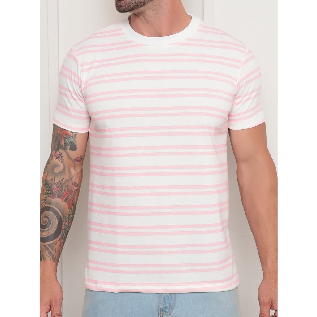 Camiseta listrado estampa uso fabrica Streetwear Camisa Masculina Unissex Flor 100% Algodão Blusa Masculina P M G GG