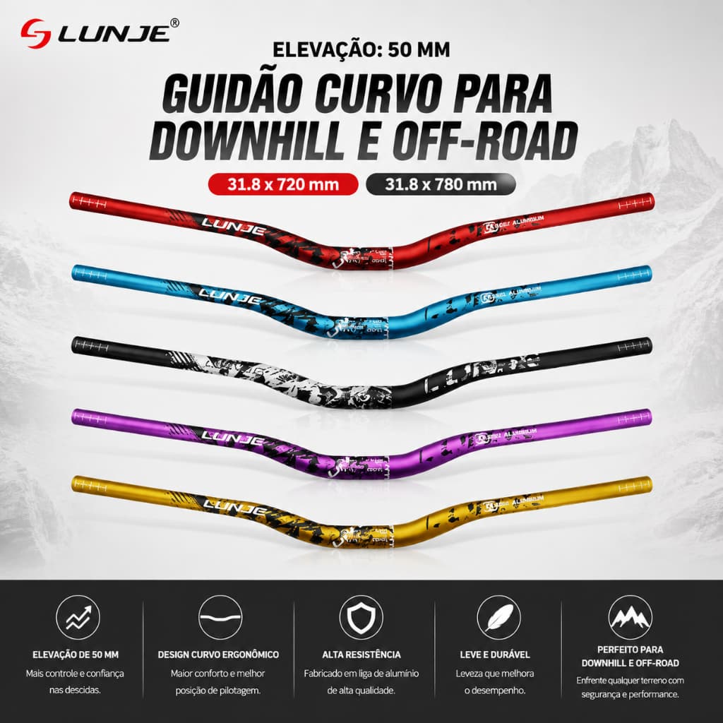 Guidão MTB 780mm Liga de Alumínio 6061-T6 Ø31,8mm Rise 30mm para Mountain Bike Off-Road | Envio do Brasil