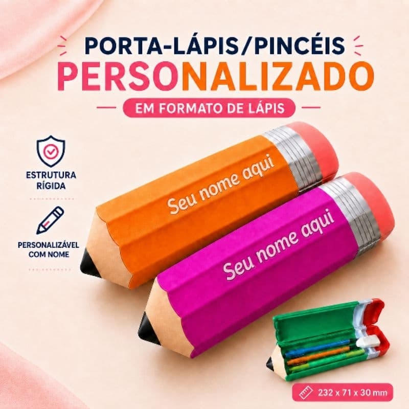 (personalizado) Porta-Lápis e Pincéis de Maquiagem Personalizado com Nome Formato de Lápis – Organizador Rígido