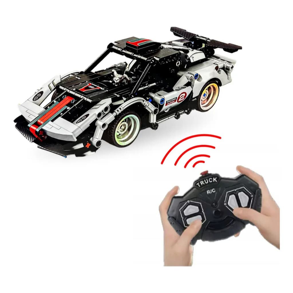 Carrinho Controle Remoto Blocos de Montar Recarregável Racing Carro Esportivo Brinquedo Infantil