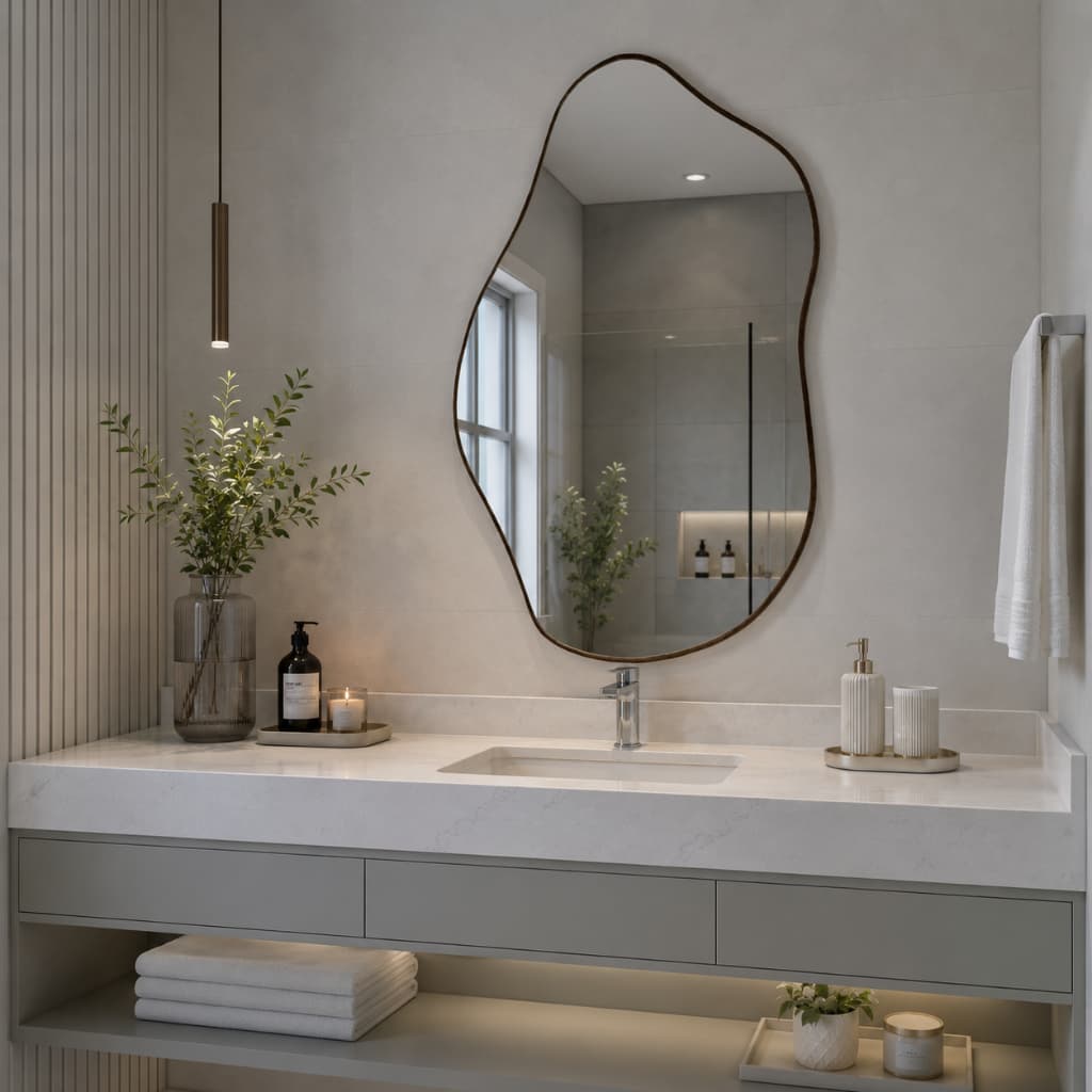 Espelho Orgânico Decorativo Nuvem de Parede Moldura Couro Café Lavabo Quarto Sala Dubai A 60 x L 40
