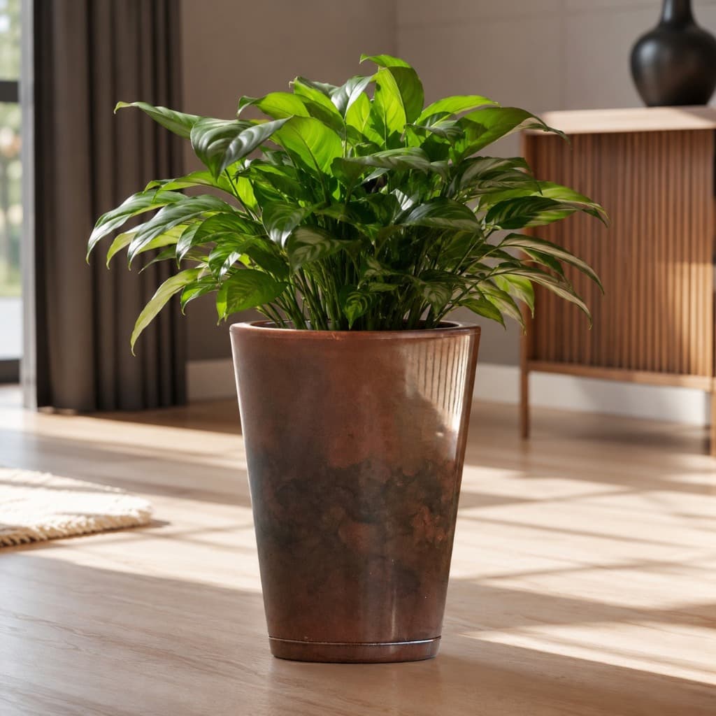 Vaso Para Plantas Decorativo Liso Polido Marmorizado com Prato Luxo Coluna Cone Jardim Sala