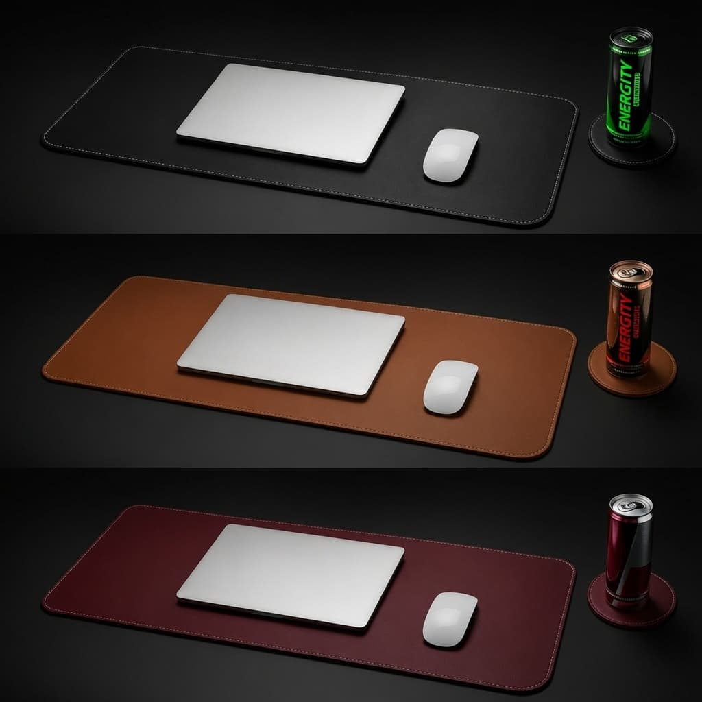 Kit Mousepad Grande 70x30 + Porta Copos Couro Sintético