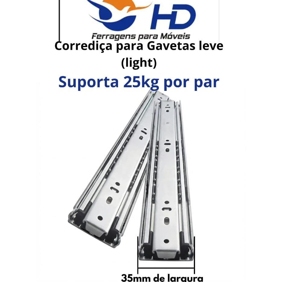 Corrediça de Gaveta Trilho Telescópico Leve, Ligth 35mm Largura h45 (1PAR) Deslizamento Suave 30  35 40CM