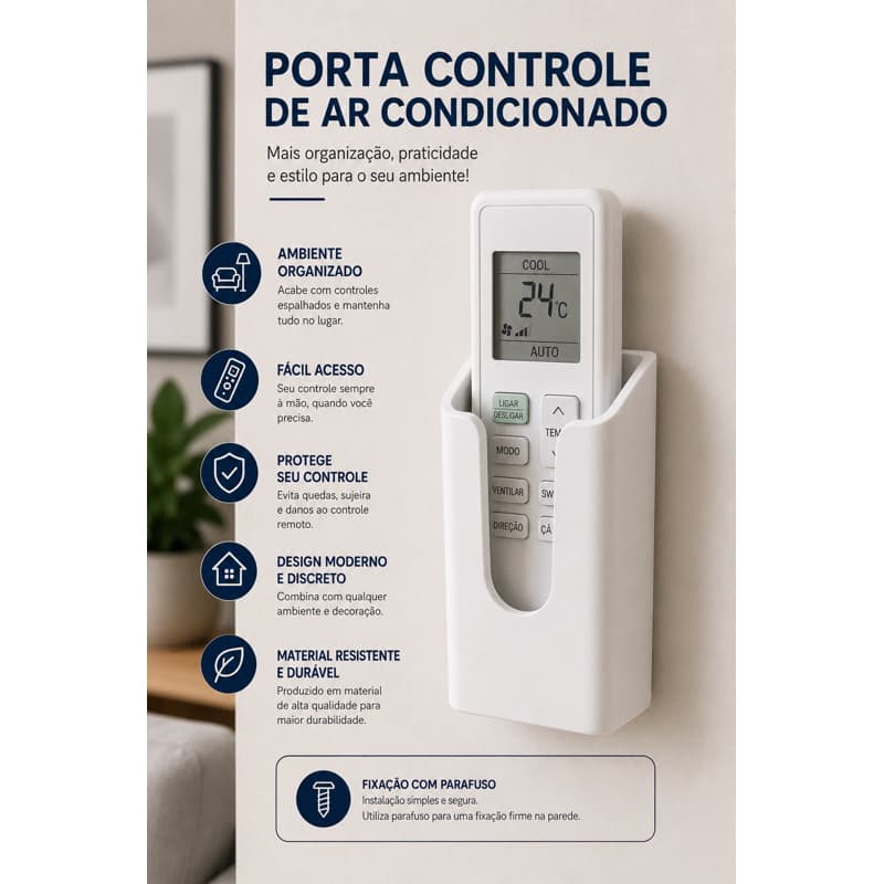 Porta Controle de Ar Condicionado de Parede | Suporte Organizador com Fixação por Parafuso