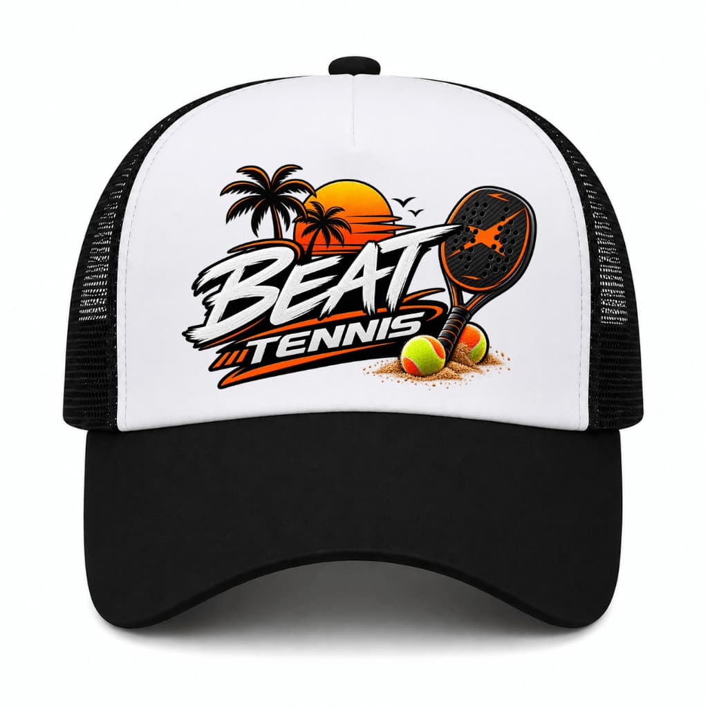Boné Beach Tennis Trucker DTF Tênis Raquete Unissex Premium Esporte Sol Areia Fasshion Moderno Chic