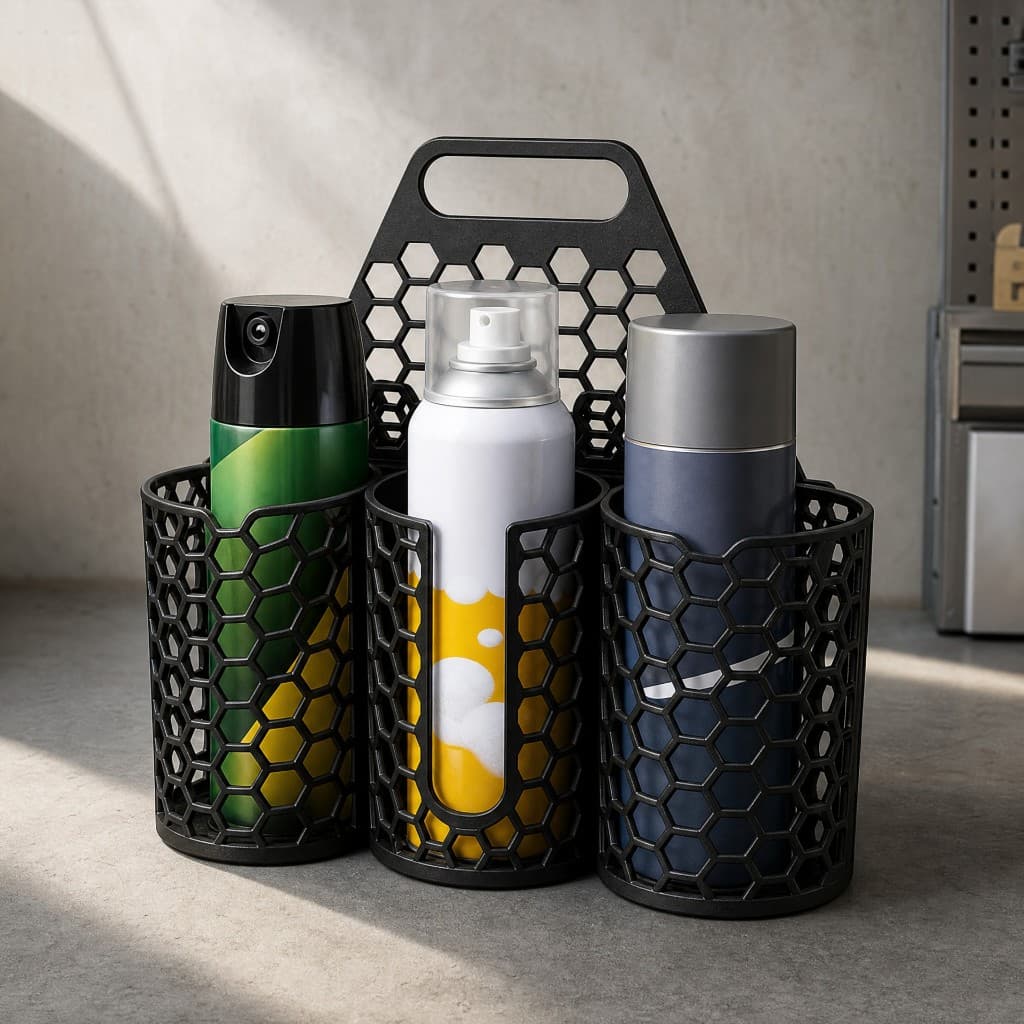 Suporte Organizador para Spray Zip Clean Limpeza Raid Tinta – Porta 3 Frascos Aerossol | Alça | Preto