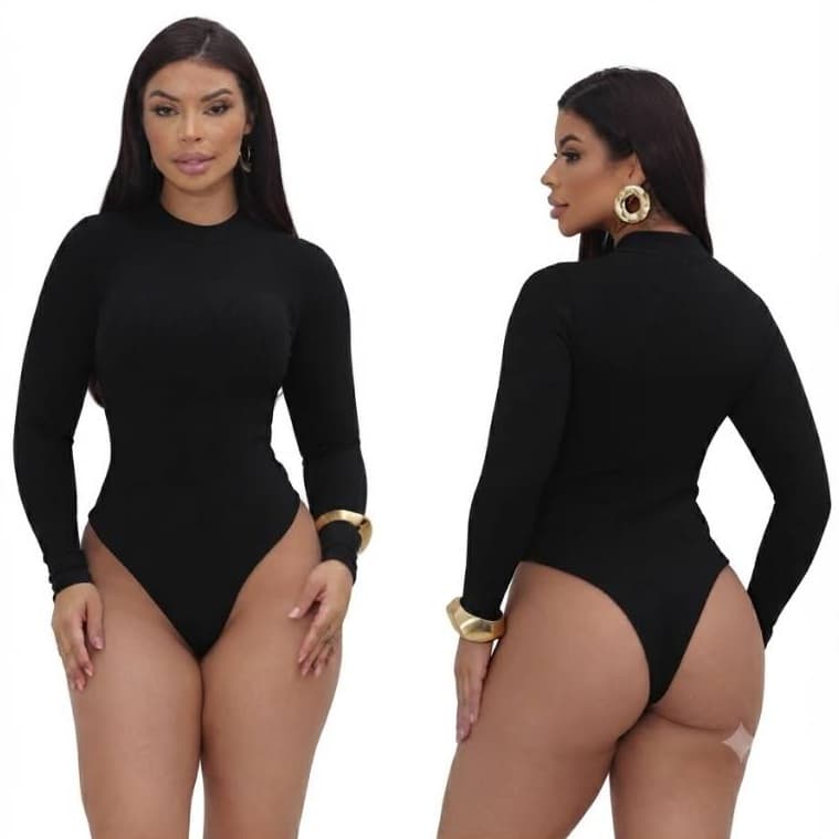 Body Blusa Feminino Gola Alta Manga Longa Canelado Justa Básica Casual Confortável  Inverno P ao G