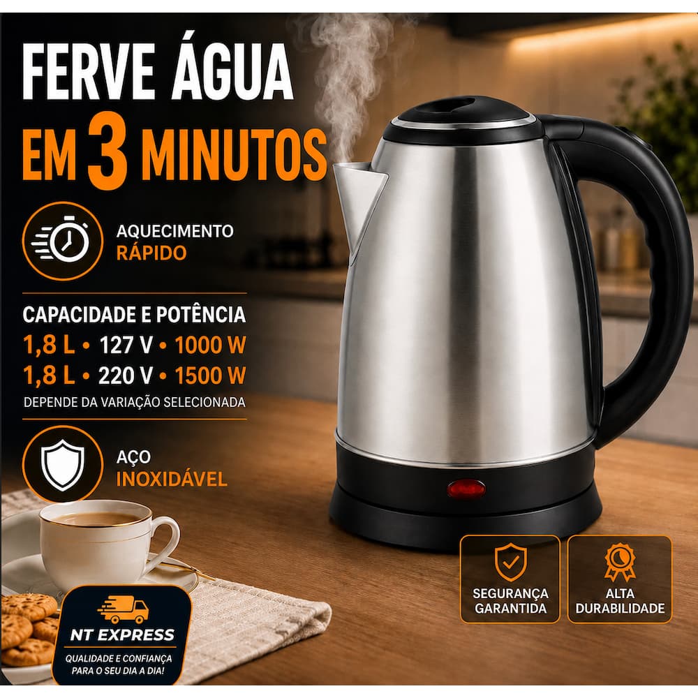 Chaleira Elétrica Inox Desligamento Automático