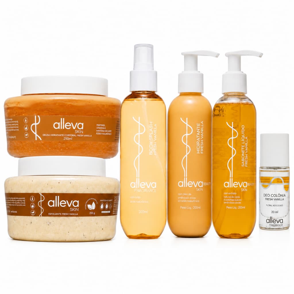 Kit Fresh Vanilla C/ 6 Itens Hidratante Sabonete Geleia Body Splash Deo Colônia Esfoliante - Alleva