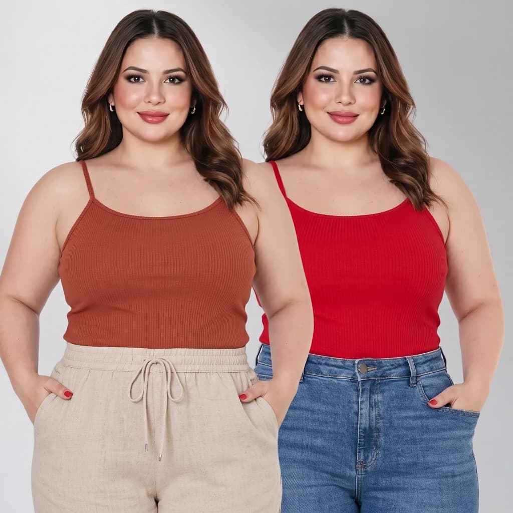 Kit 2 Regatas Feminina Alça Fina Plus Size Básica Algodão Blusinha Verão Confortável Premium Casual