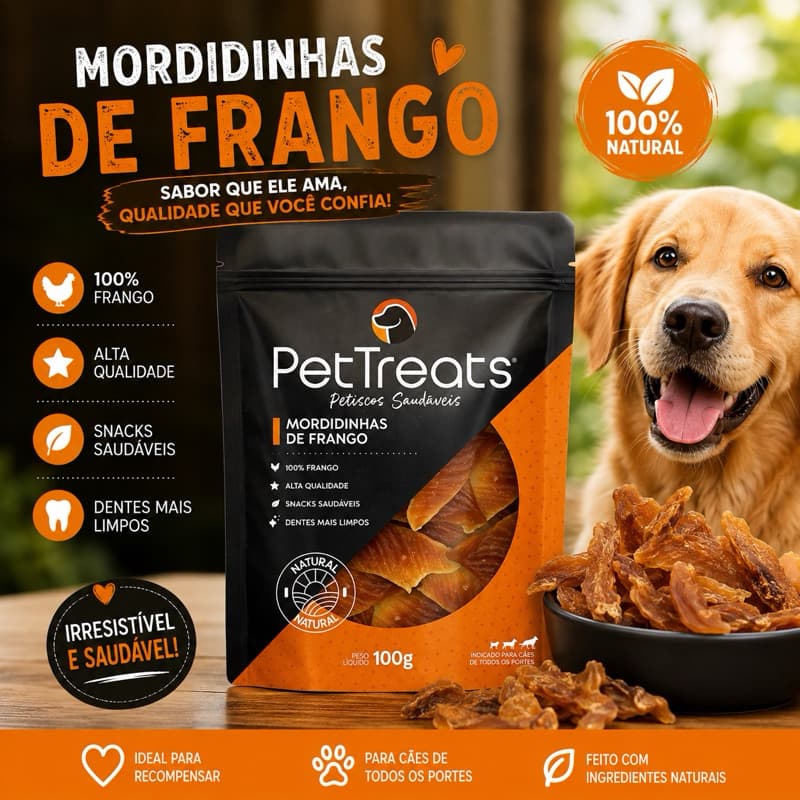 PETISCO NATURAL - PEITO DE FRANGO DESIDRATADO - MORDIDINHAS DE FRANGO PET TREATS
