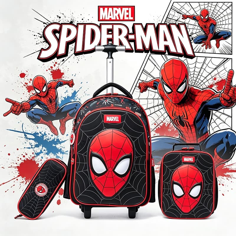 Marvel Mochila Com Máscara Do Homem-Aranha Com Painel Traseiro Reforçado Incluindo Lancheira E Caixa De Papelaria