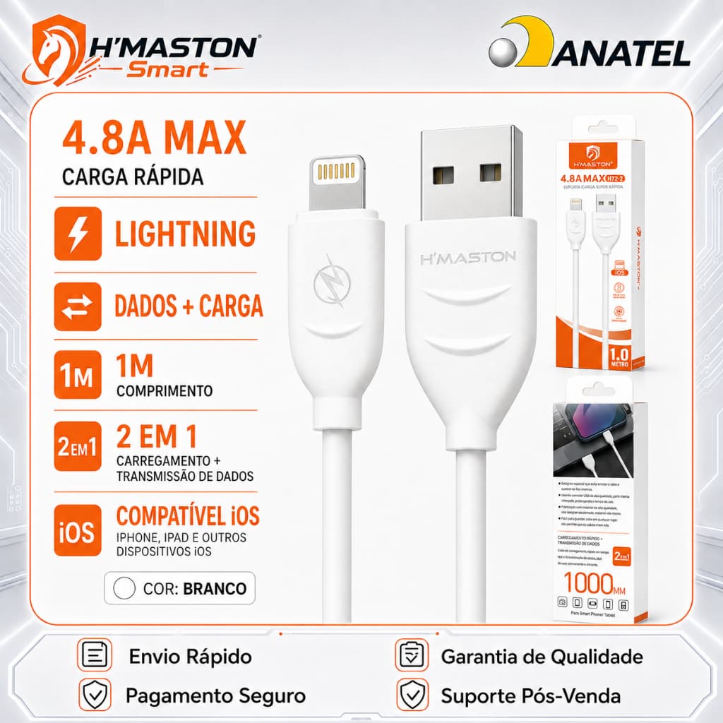 H'Maston H72-2 Cabo De Iphone Cabo Carregador Iphone Cabo Lightning Cabo Iphone 1 Metros 4.8A
