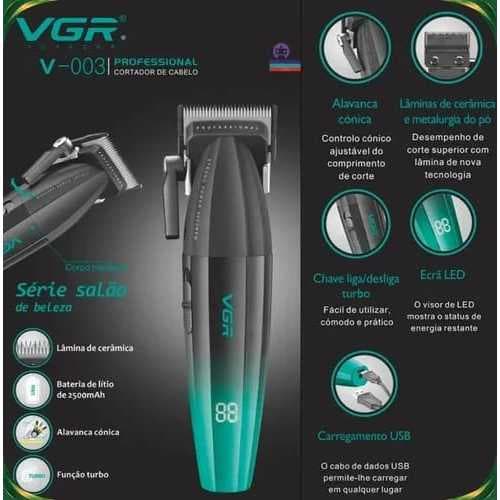 Máquina De Cortar Cabelo Profissional Vgr V-003 Lâmina De Cerâmica 2500mAh Verde E Preto