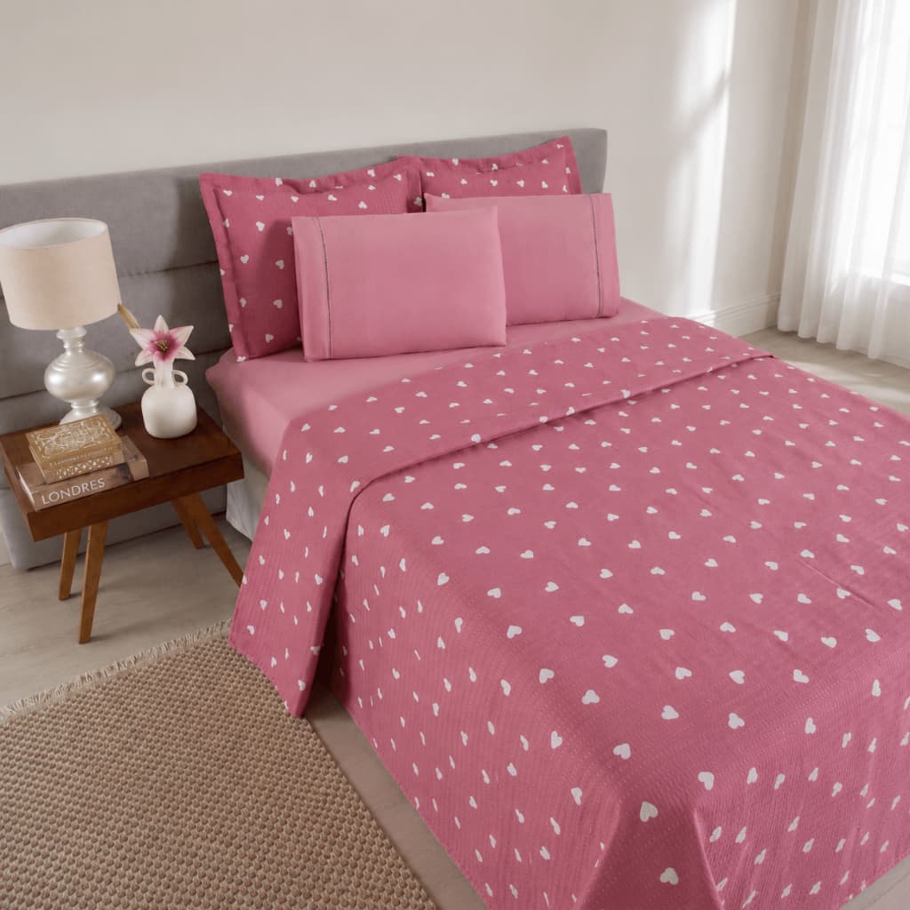 Kit Cobre Leito Queen Piquet 100% Algodão Estampado 6 Peças