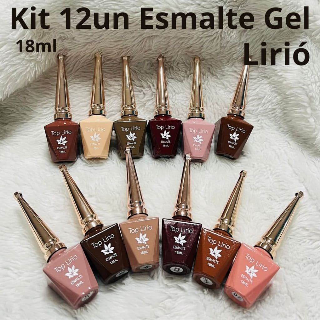 KIT 12 Esmaltes em Gel 18ml Lirio Tons Terrosos e Nude Marrom Classic Color