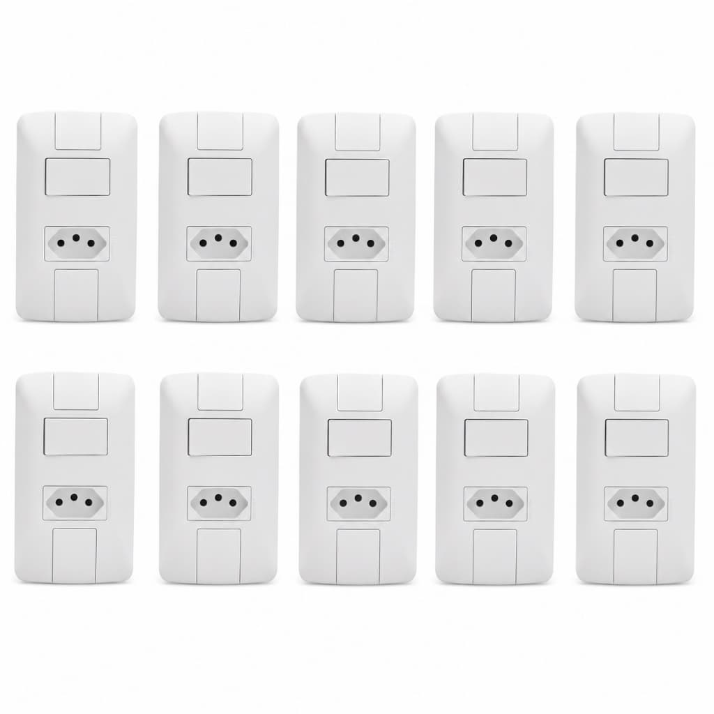 KIT 10 Conjunto Interruptor Simples + Tomada 20A 250V 4x2 Tramontina Aria Branco