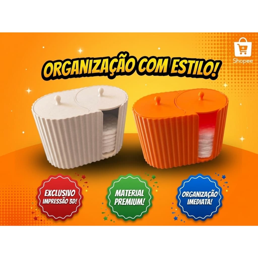 Porta Cotonete E Algodão Duplo Com Tampa Organizador Banheiro Penteadeira Minimalista