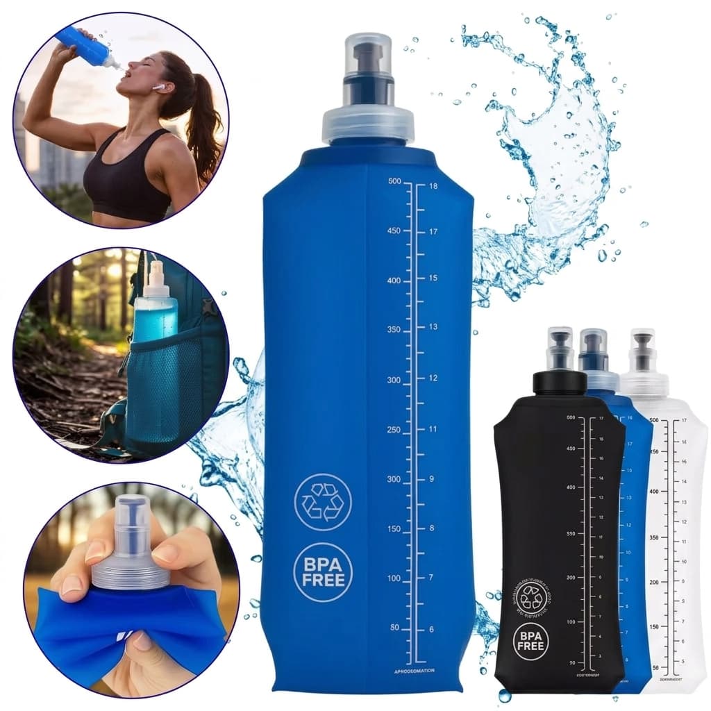 Garrafa Flexível Dobrável 500ml para Corrida Caminhada Trilha Ciclismo Esporte Reutilizável 8311