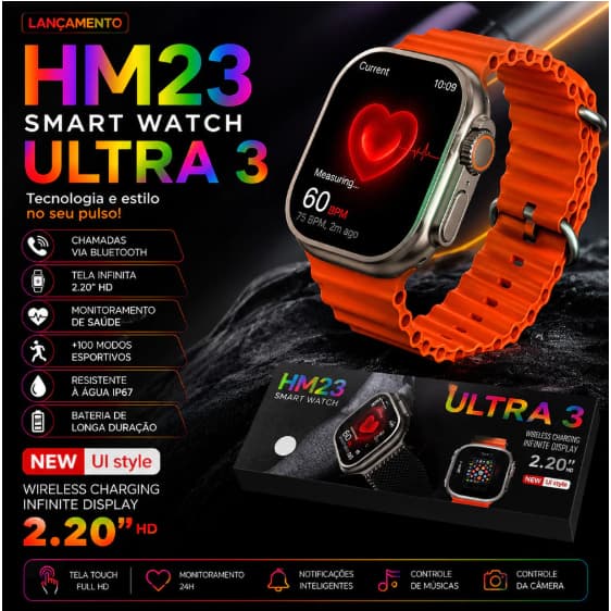 HM23 Ultra3 Relógio Inteligente 2025 – Tela de 2.2 Polegadas (49mm) com Bússola Integrada