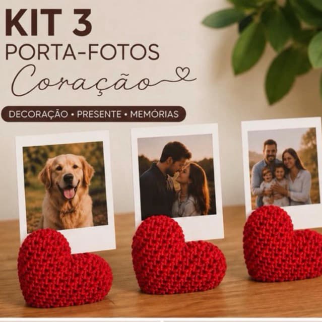 Kit Porta Foto Coração Porta Retrato Mesa Decoração Casa Recados Cartão Lembrancinha