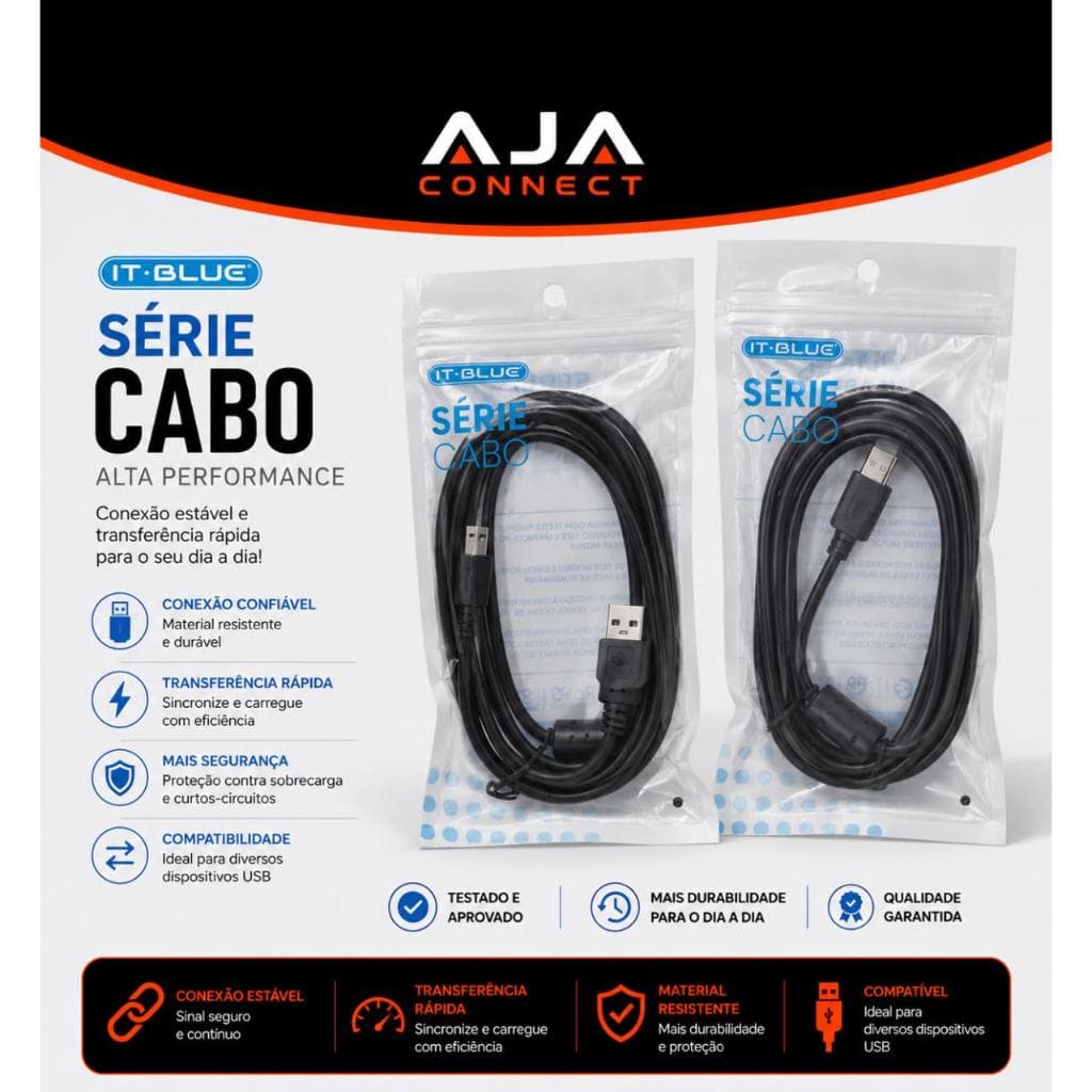 Cabo USB 2.0 para Impressora 3 Metros Alta Performance