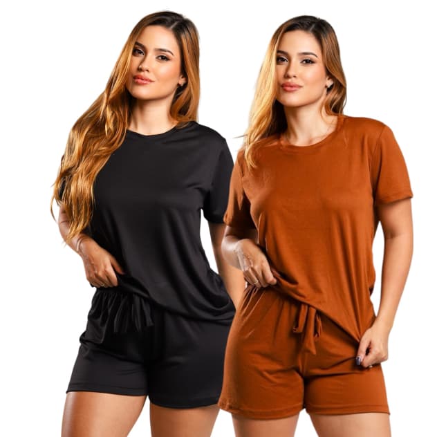 Kit 2 Pijamas Casual Suede Liso Conjunto Feminino Roupa de Dormir Leve e Confortável Com Preço Acessível