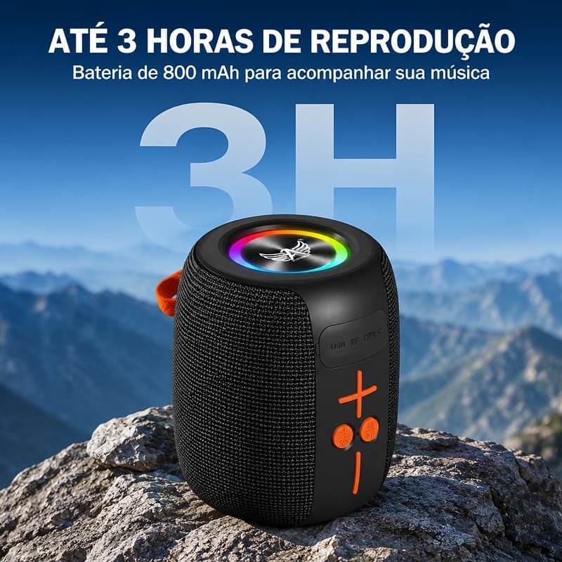Caixa de Som Bluetooth TWS 50W IPX6 Luz LED RGB Entrada TF USB Rádio FM