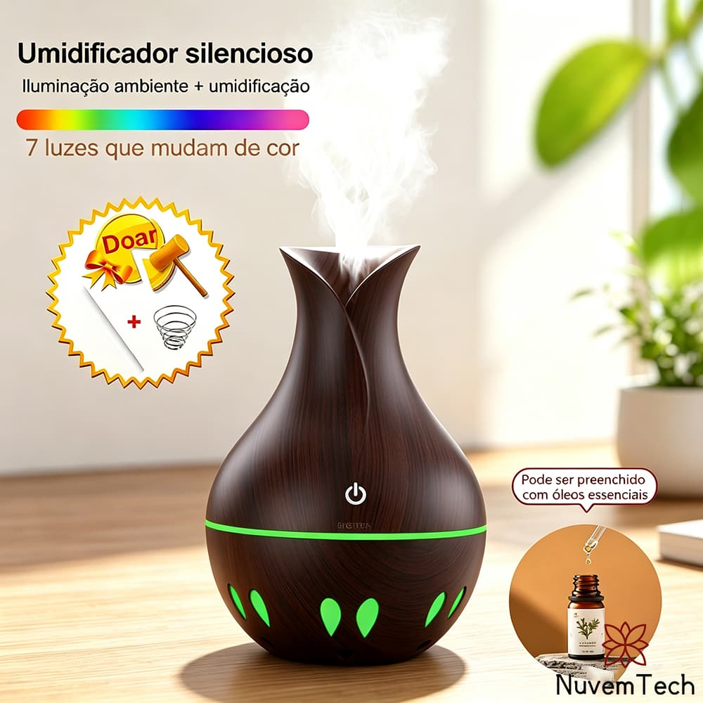 Umidificador De Ar E Aromatizador Ultrassônico Portátil Grande Com LED Difusor De Ar Ambiente USB Para Carro Quarto
