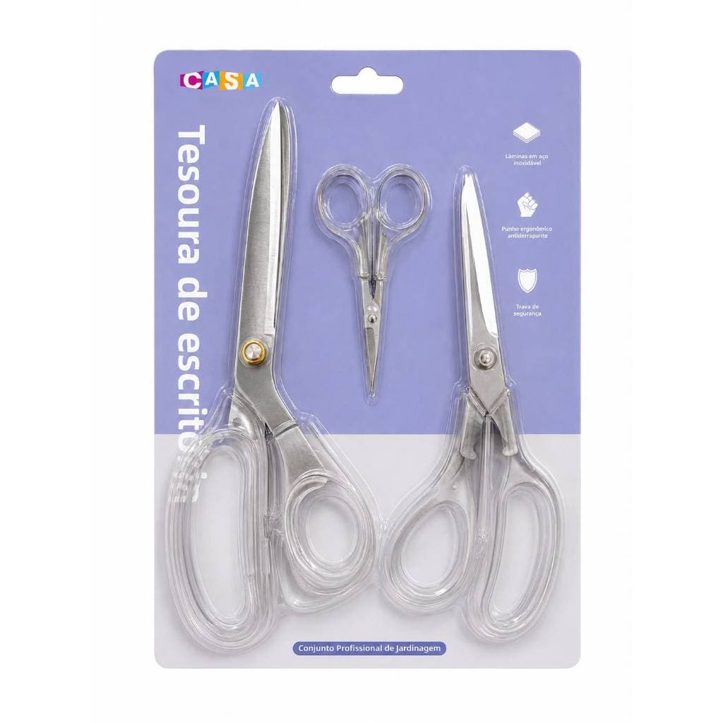 Kit 3 Tesoura Tesoura Princess Corte Costura Profissional Alfaiataria Tamanhos