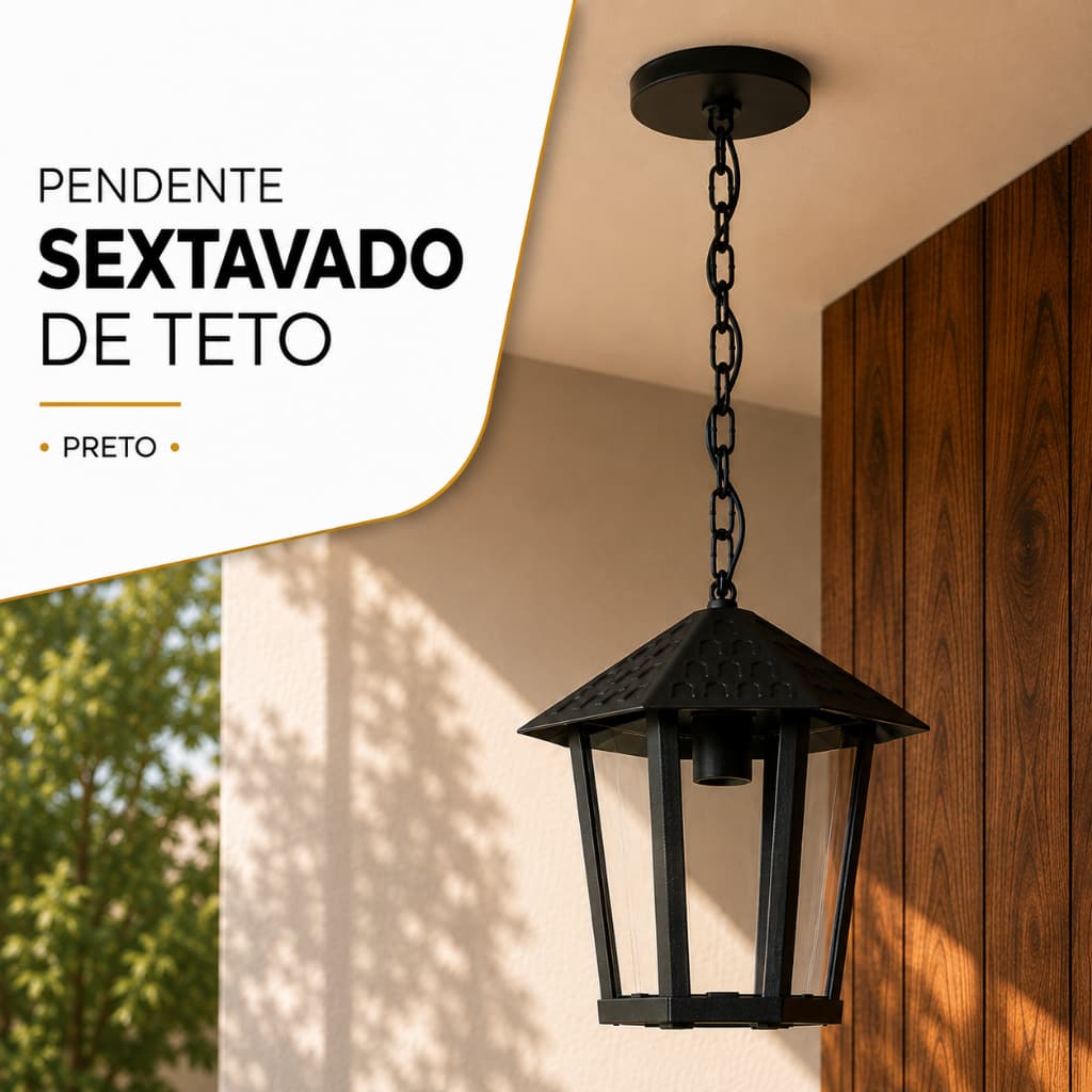 Pendente Luminária Teto Arandela Sextavada Preta Bivolt 110v 220v Colonial Decorativa Lustre Retrô