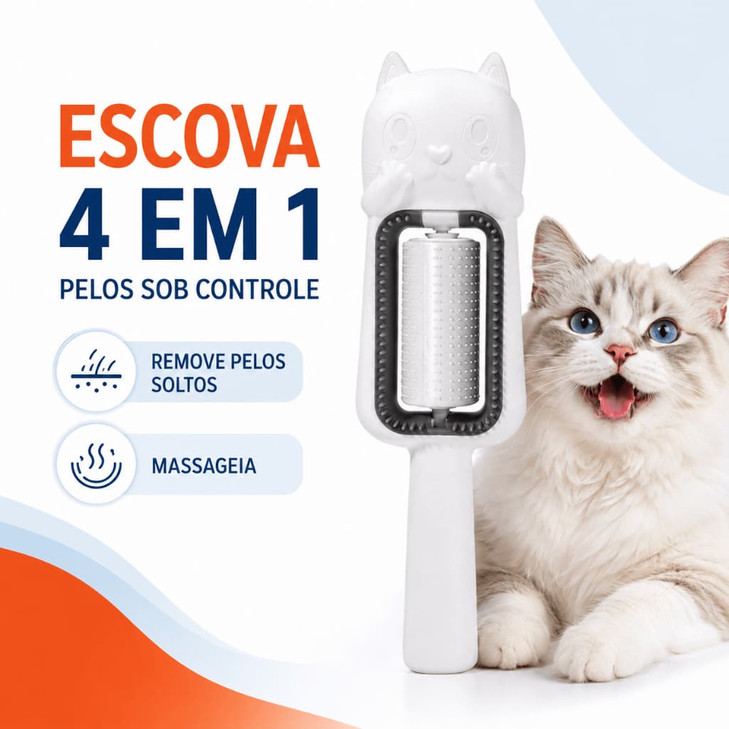 Escova 4 em 1 Removedora de Pelos para Cães e Gatos Pente Massageador de Silicone 60 Dentes
