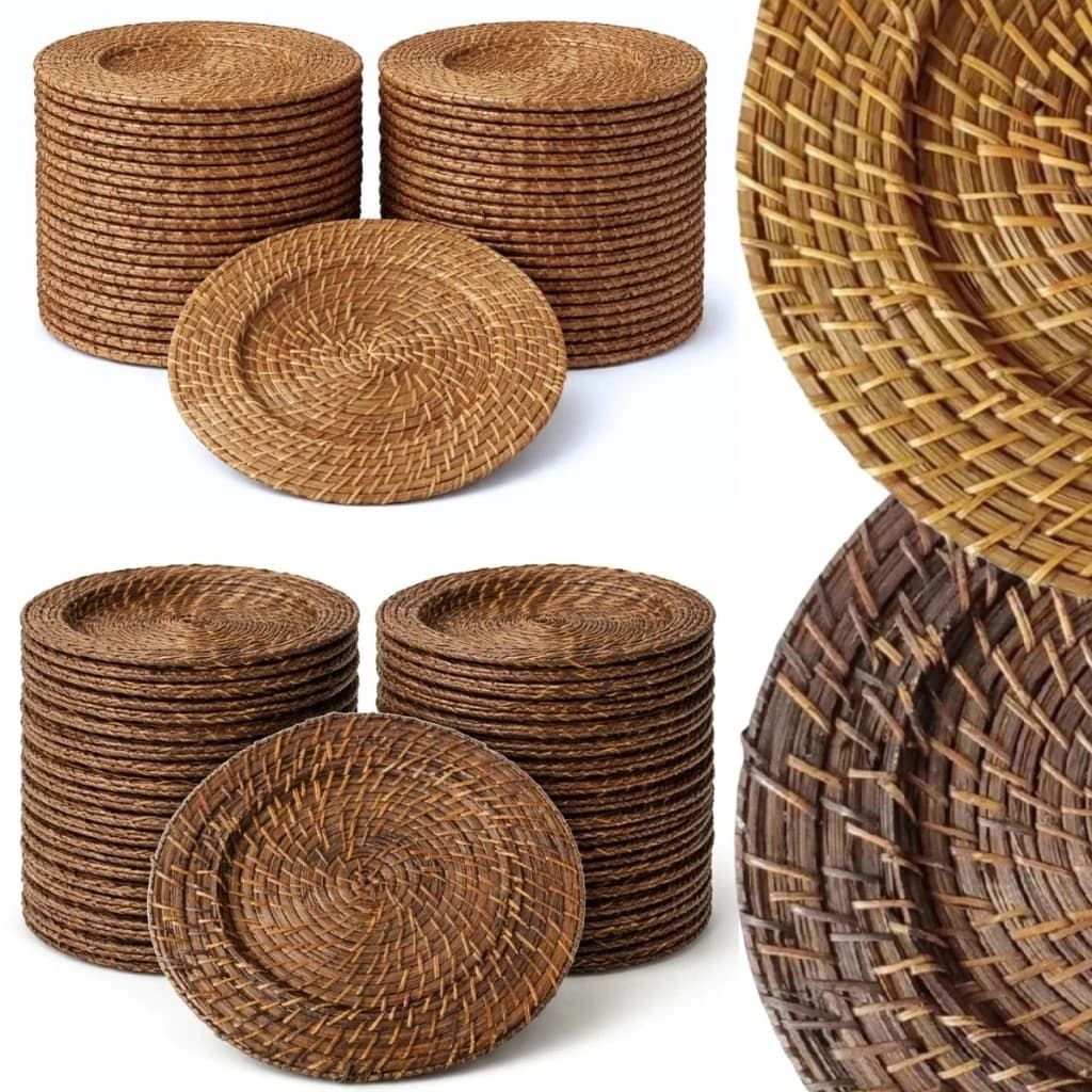Kit  Sousplat Redondo Mundiart Rattan Bambu sousplats - Jogo Americano - mesa posta Jantar Descanso de Prato Cozinha