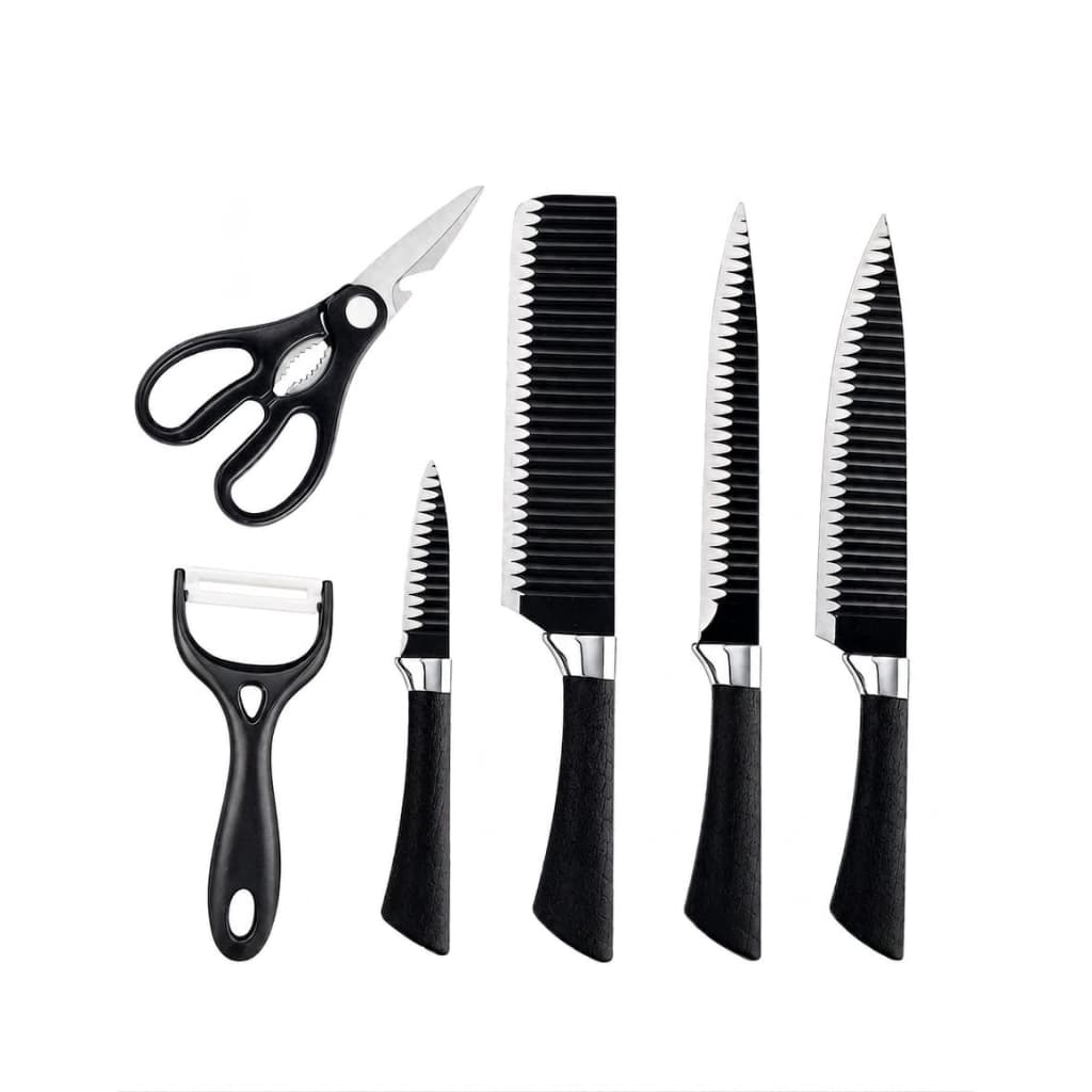 Kit Facas de Cozinha 6 Peças Faca Chef Cutelo Trinchar Frutas Tesoura Descascador